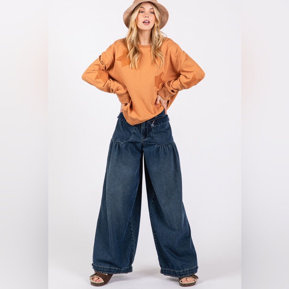 Sage and Fig mid-rise cargo balloon jeans with pockets medium